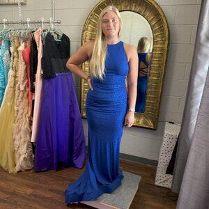 Royal blue sparkly formal long dress for Event Prom Homecoming Wedding Party